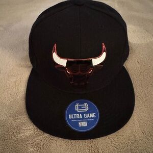 Ultra Game Black Cap with Red and White Bulls Logo